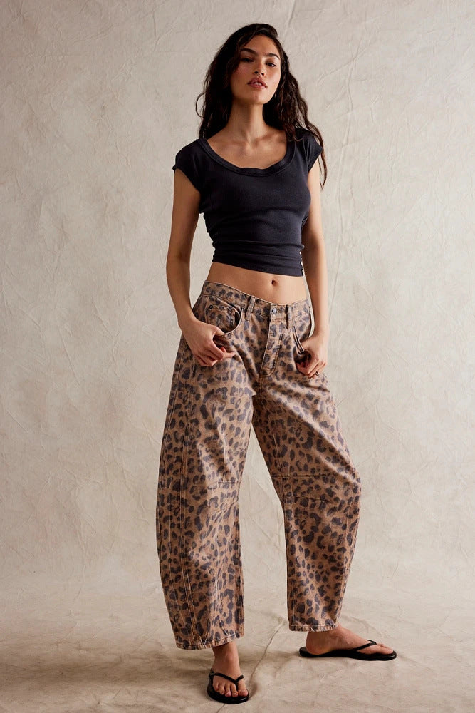 Women's New Fashion Joker Casual Loose Waist Tube Ladies Jeans
