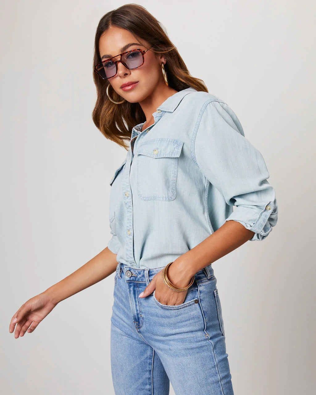 Women's New Fashion Joker Casual Loose Lapel Single-breasted Women's Long-sleeved Denim Shirt