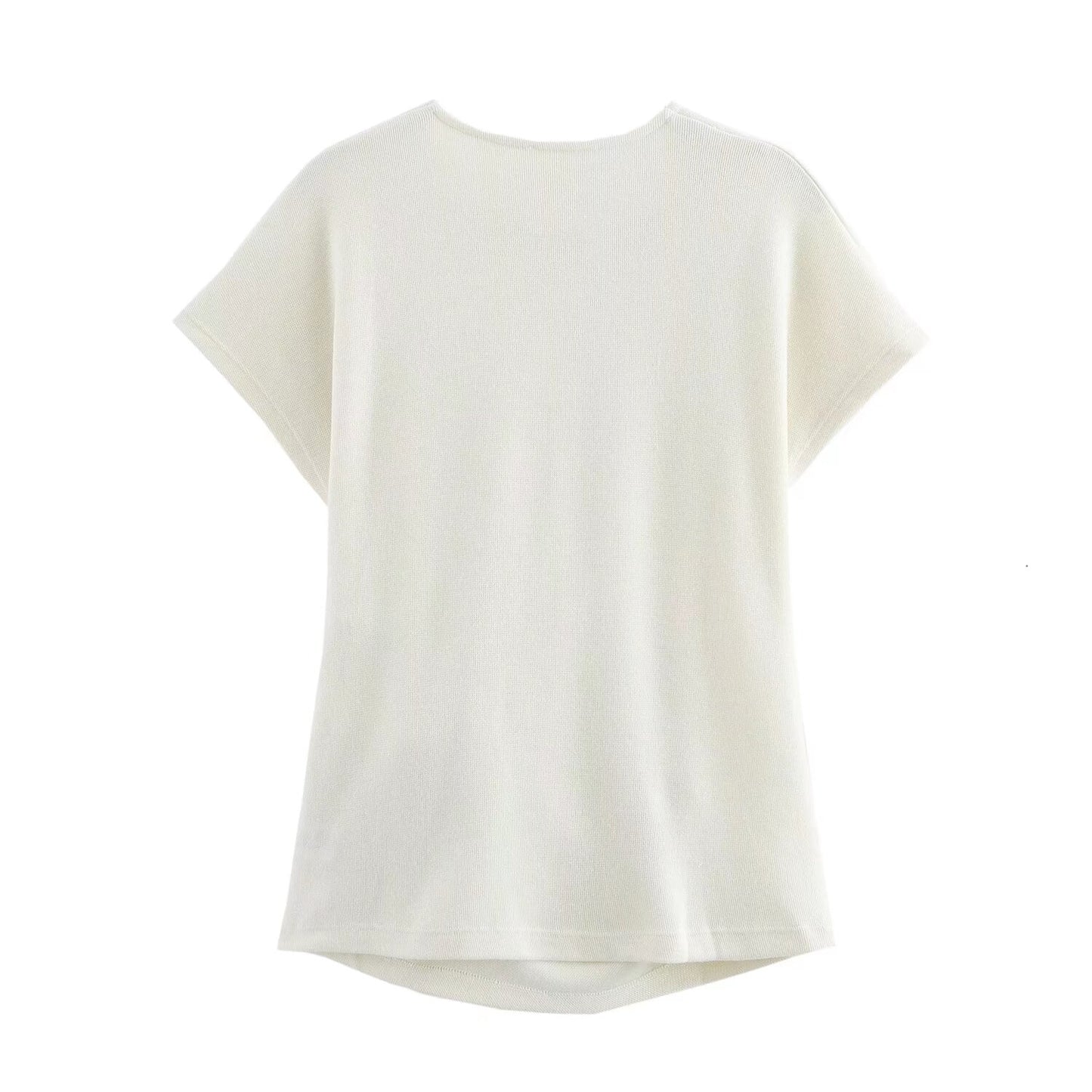 KP0010 Women's new chic Fashion Casual Joker Bow Decorative Knitted Short-sleeved T-shirt retro chic women's T-shirt