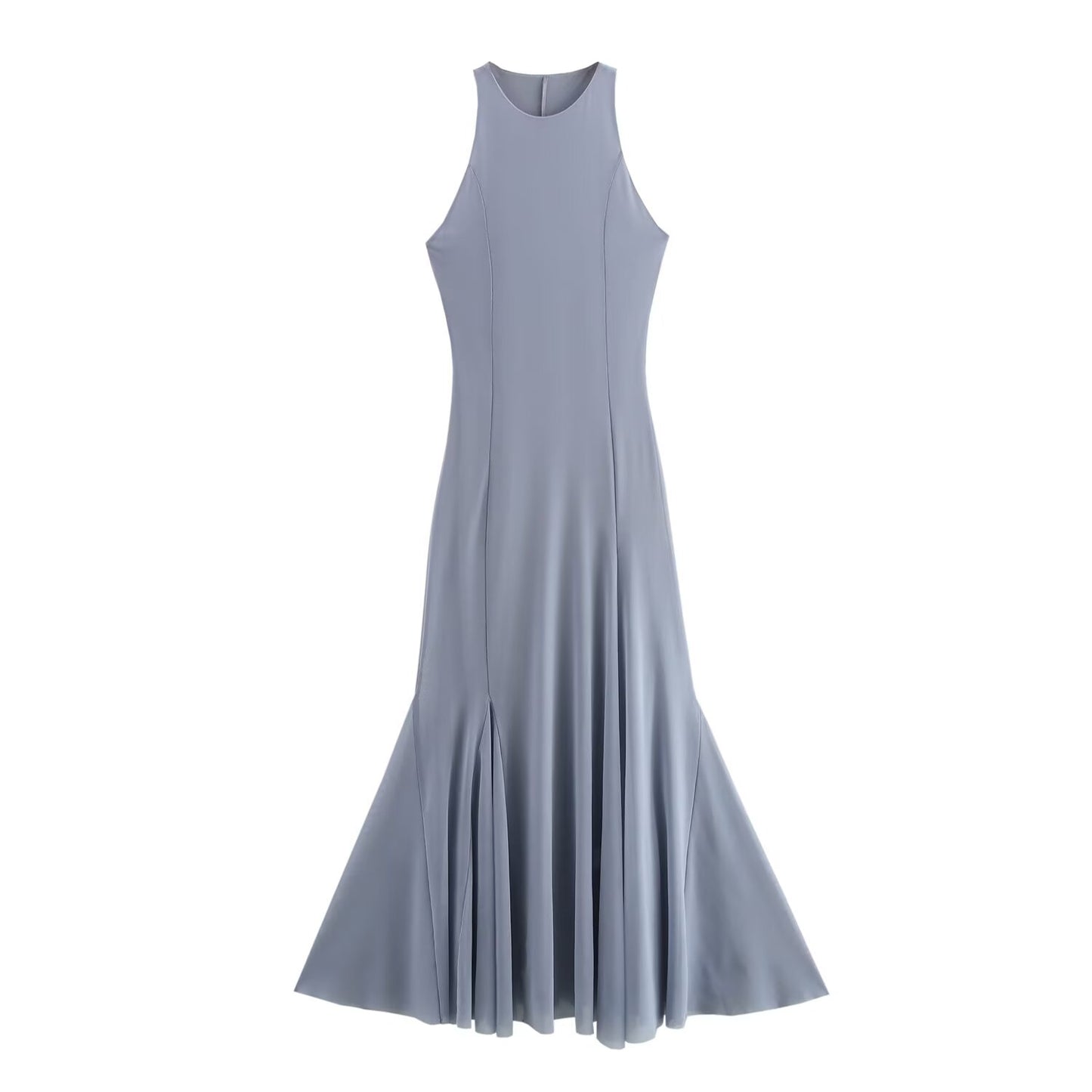 KP0029 Women's new chic Fashion Joker temperament O-neck long silk dress retro sleeveless women's chic dress Mujer