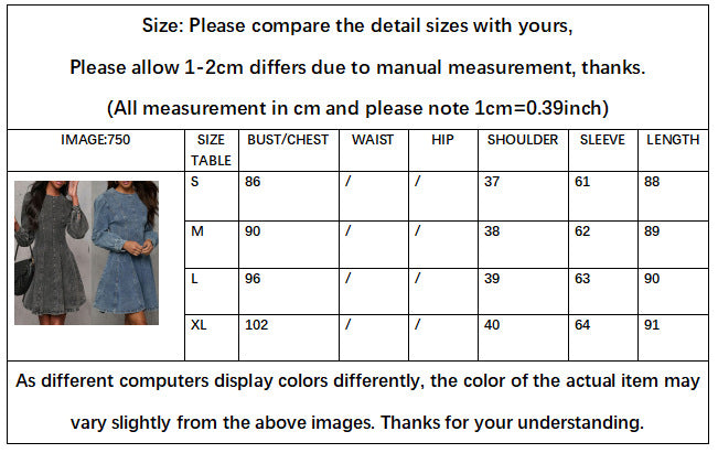 Women's New Fashion Casual Joker Spell Receiving Waist Ladies Denim Long Sleeve Dress