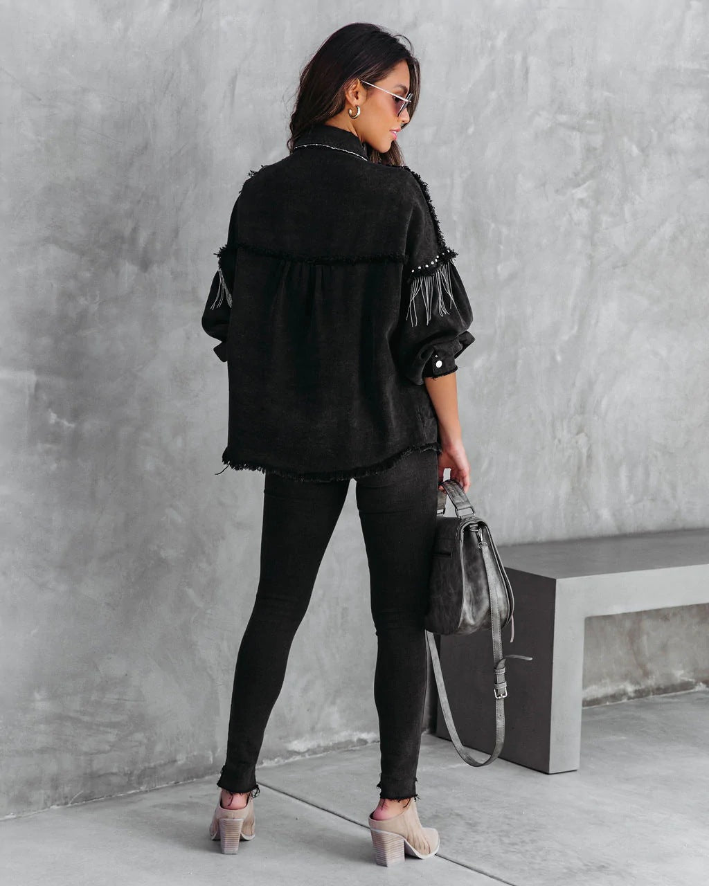 Women's New Fashion Casual Joker Chain Rivet Street Fashion Single-breasted Coat.
