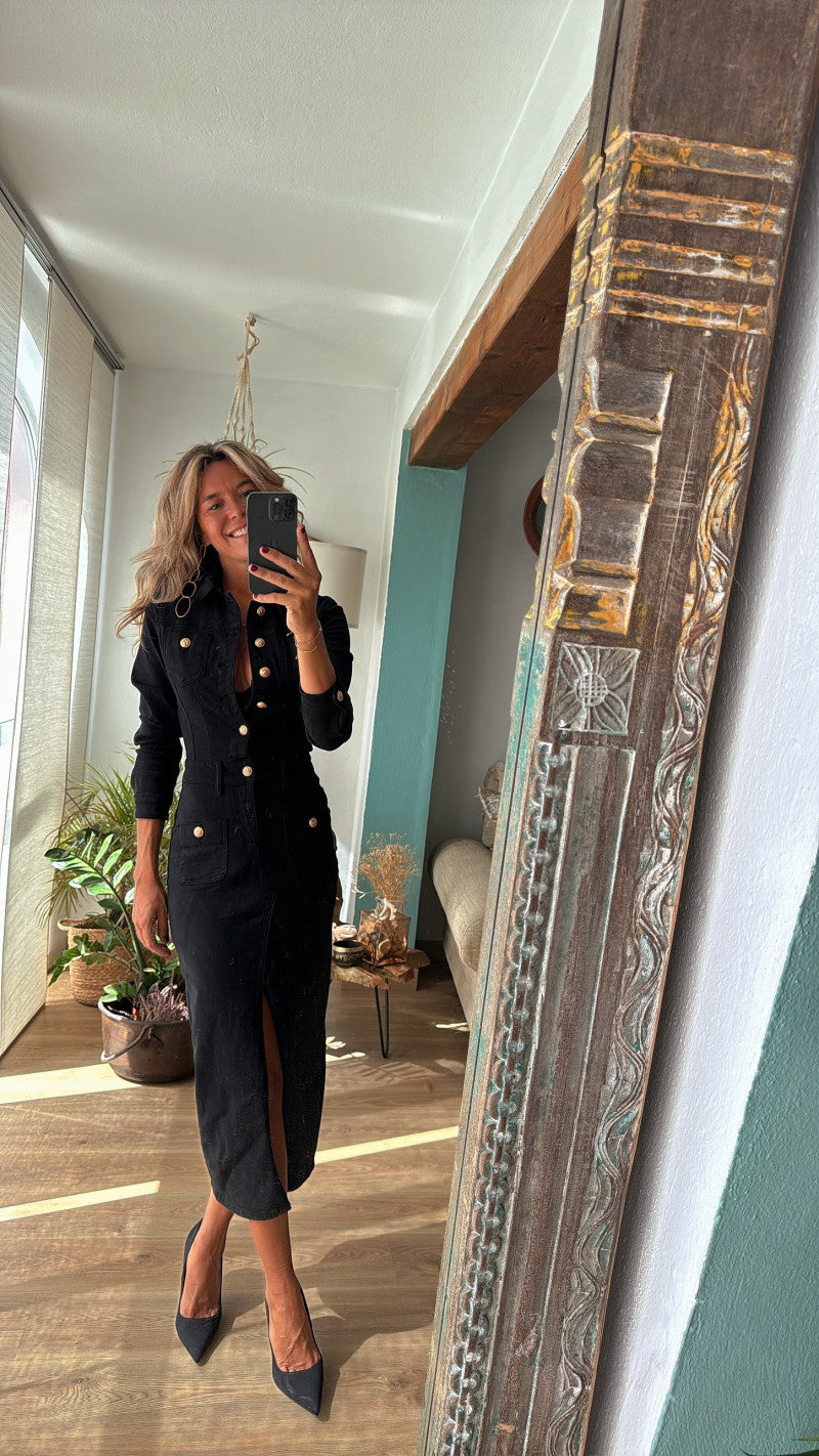 Women's New Fashion Casual Joker Multi-button Long-sleeved Denim Long Dress
