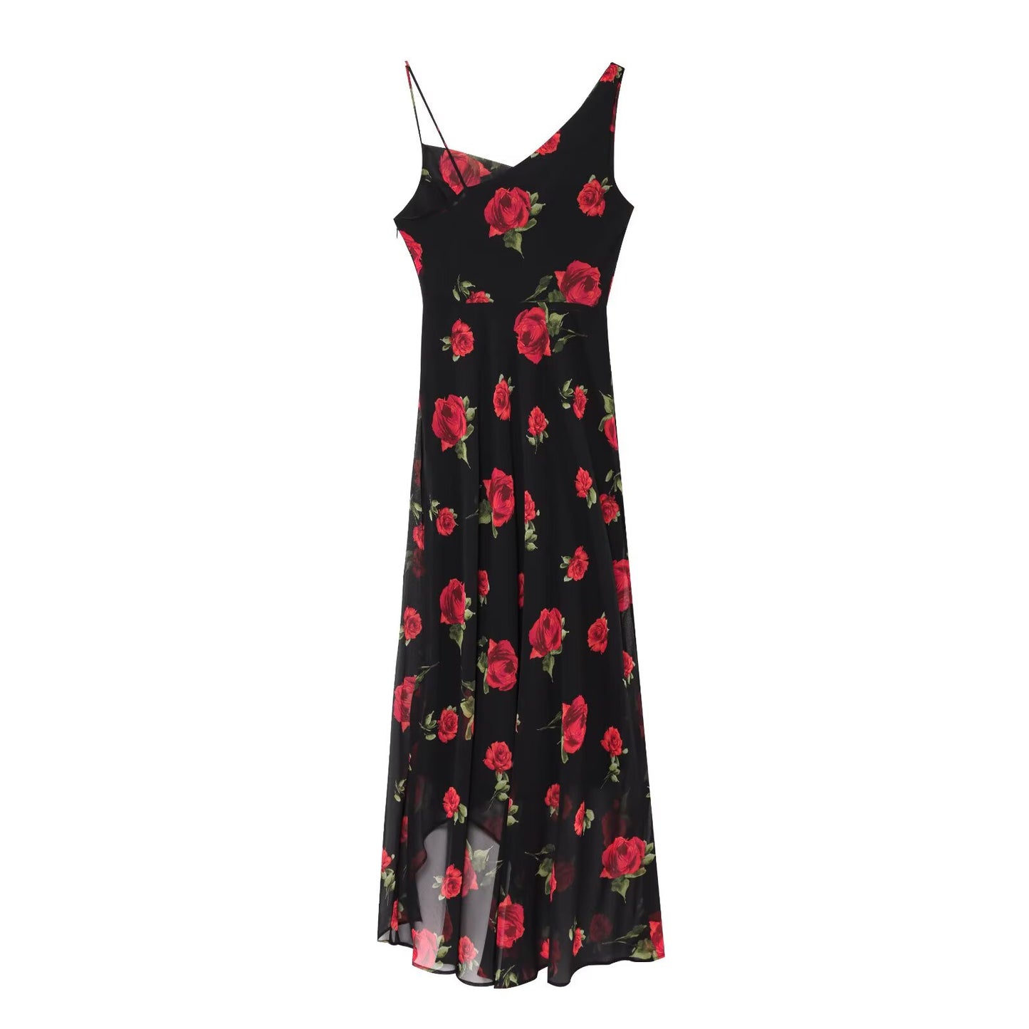KP0101 Women 2025 New Fashion Chiffon Long Floral Print Swing Collar Holiday Travel Long Dress