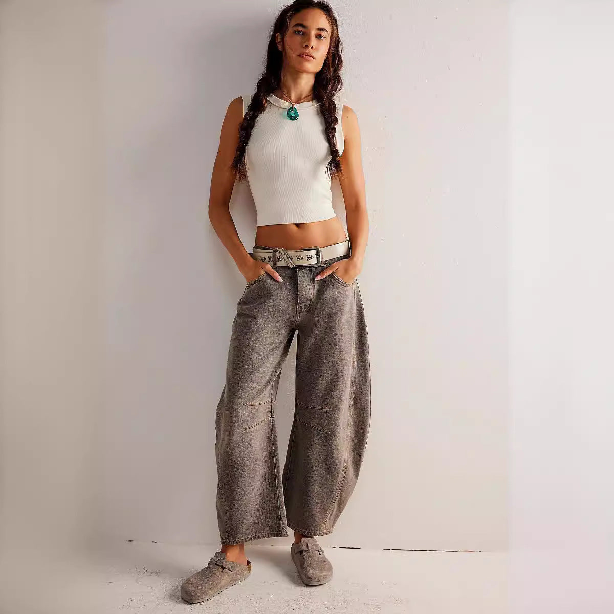 Women's New Fashion Joker Casual Loose Waist Tube Ladies Jeans