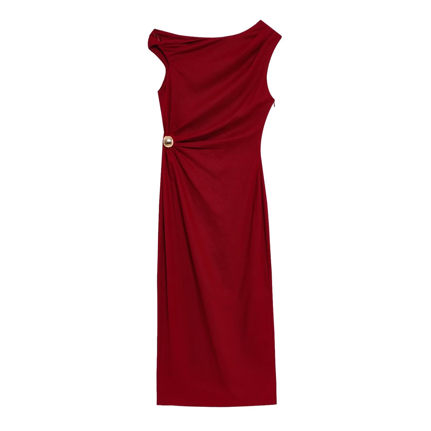 KP0102 Women 2025 New Fashion Linen Blend Pleated Midi Dress