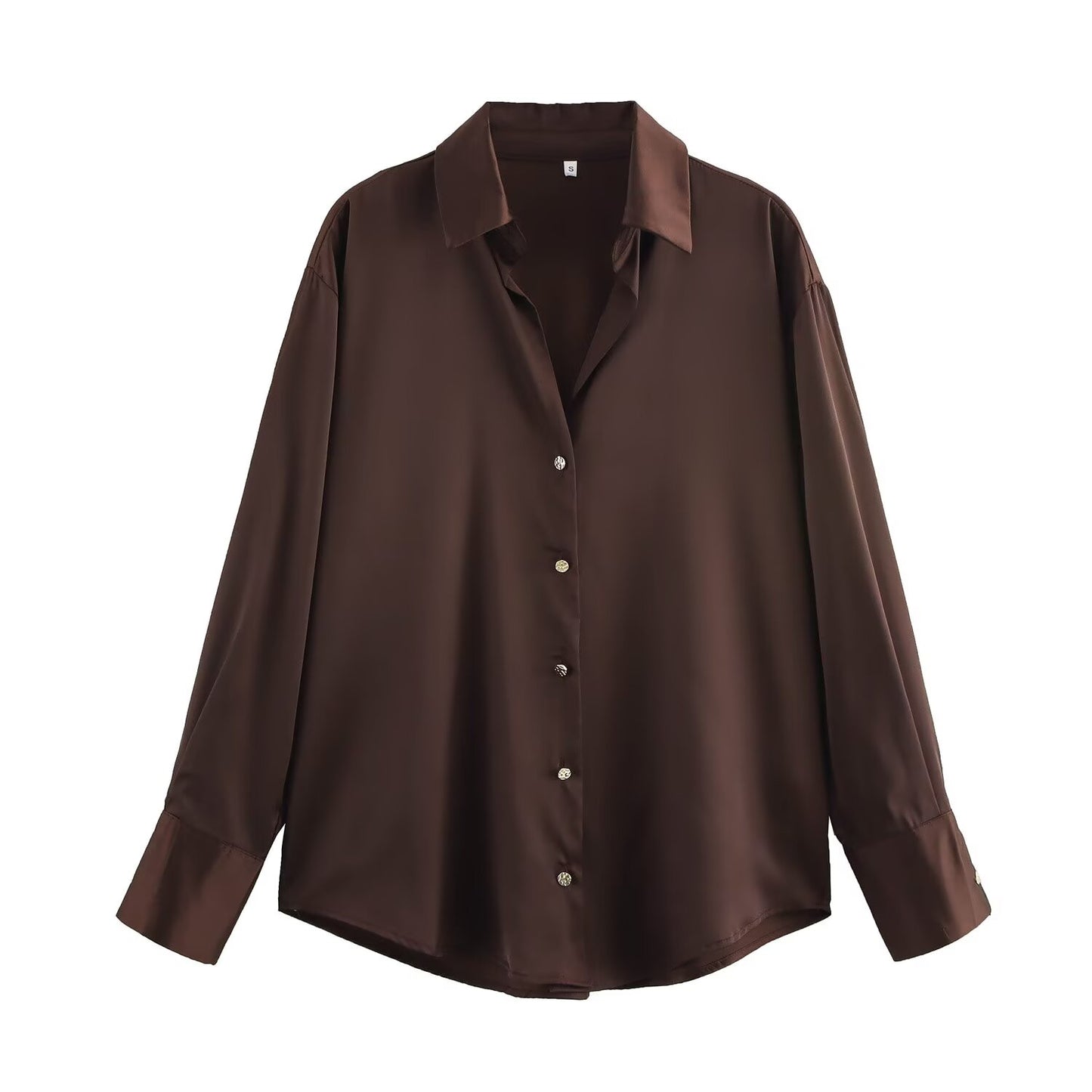 KP0024 Women's new chic Fashion Joker temperament satin texture blouses retro long sleeve button blouses Blusas chic tops.