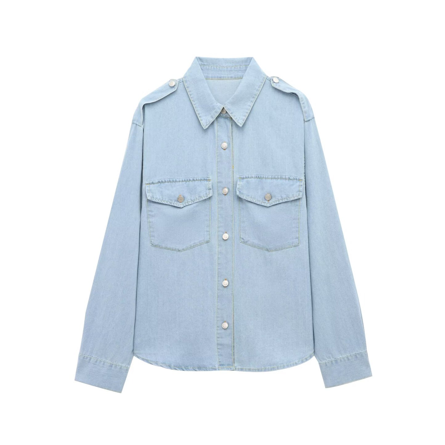 KP0050 Women 2025 New Fashion Tie-strap Denim Shirt Loose Fitting Vintage Long Sleeve Female Chic