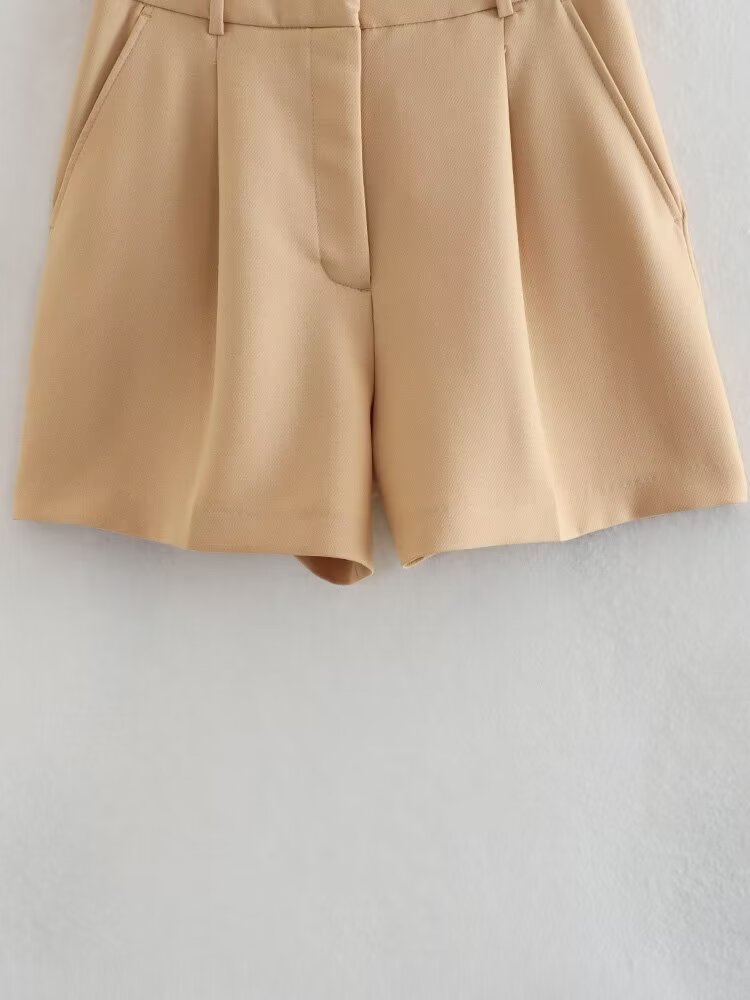 KP0009 Women's new chic Fashion Office Wear Straight Pants Vintage High Waist Side Pockets Female Short Pants Pantalones Mujer