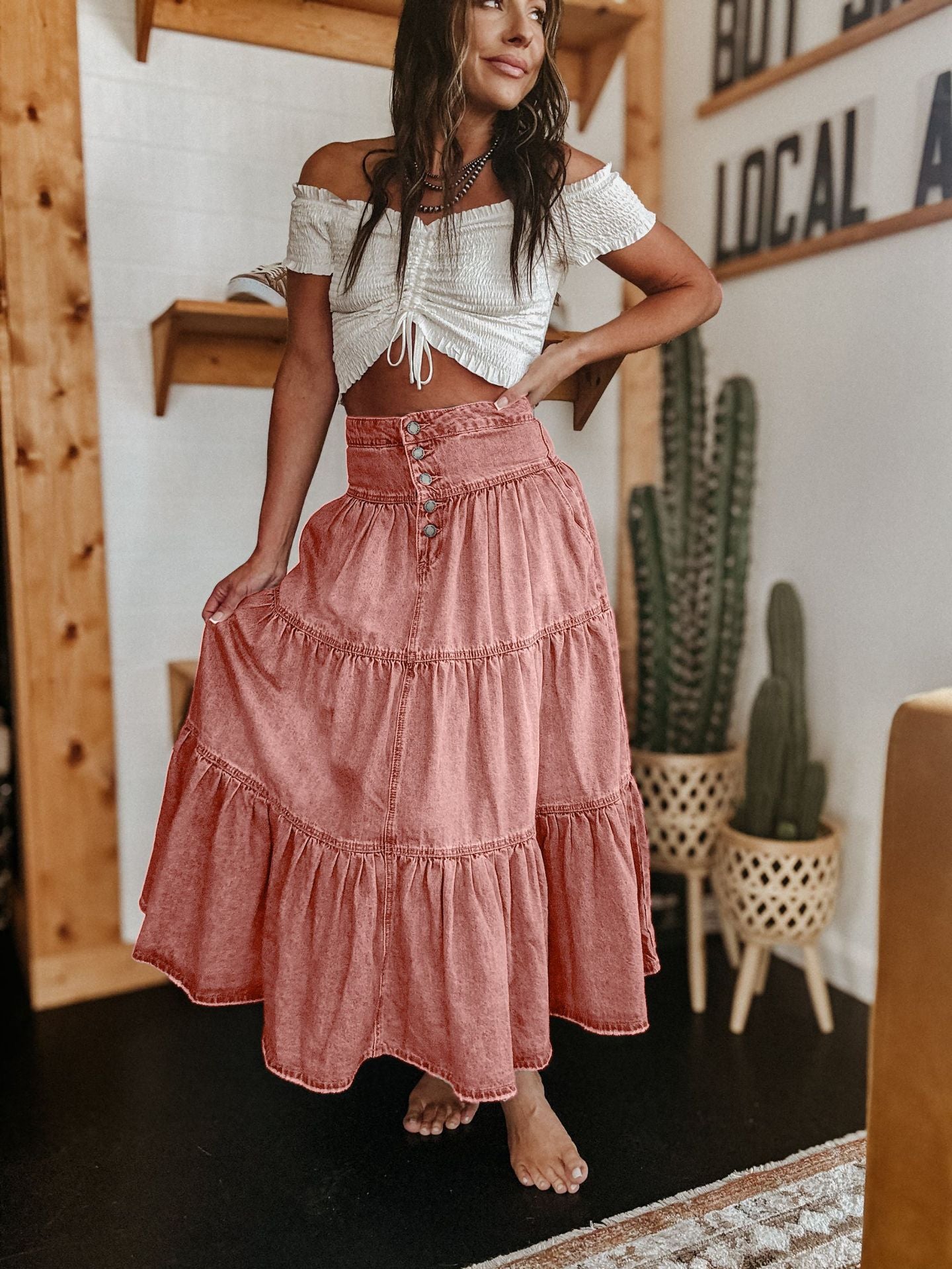 Women's New Fashion Joker Casual Bohemian A-word Layered Cake Denim Skirt