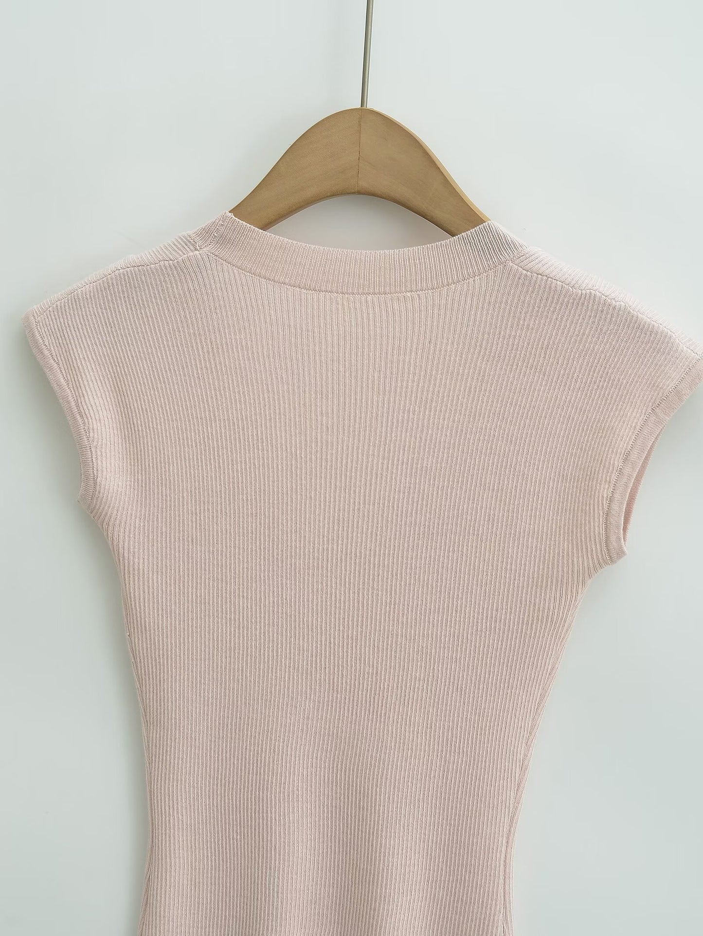 KP0216 Women's 2025 New Fashion U-neck Knitted Short-sleeved T-shirt