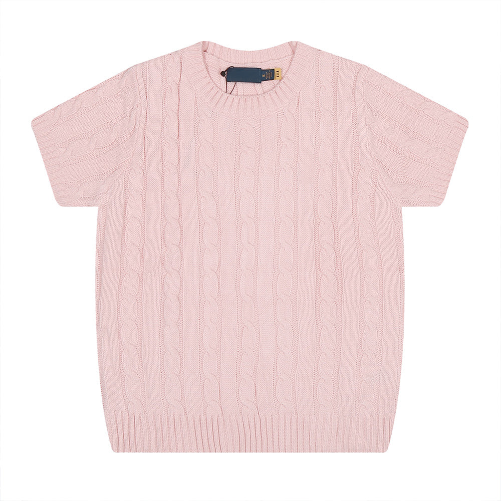 Women's New Fashion Casual Joker Twist Sweater Without Pocket Half Sleeve Knitted T-shirt.