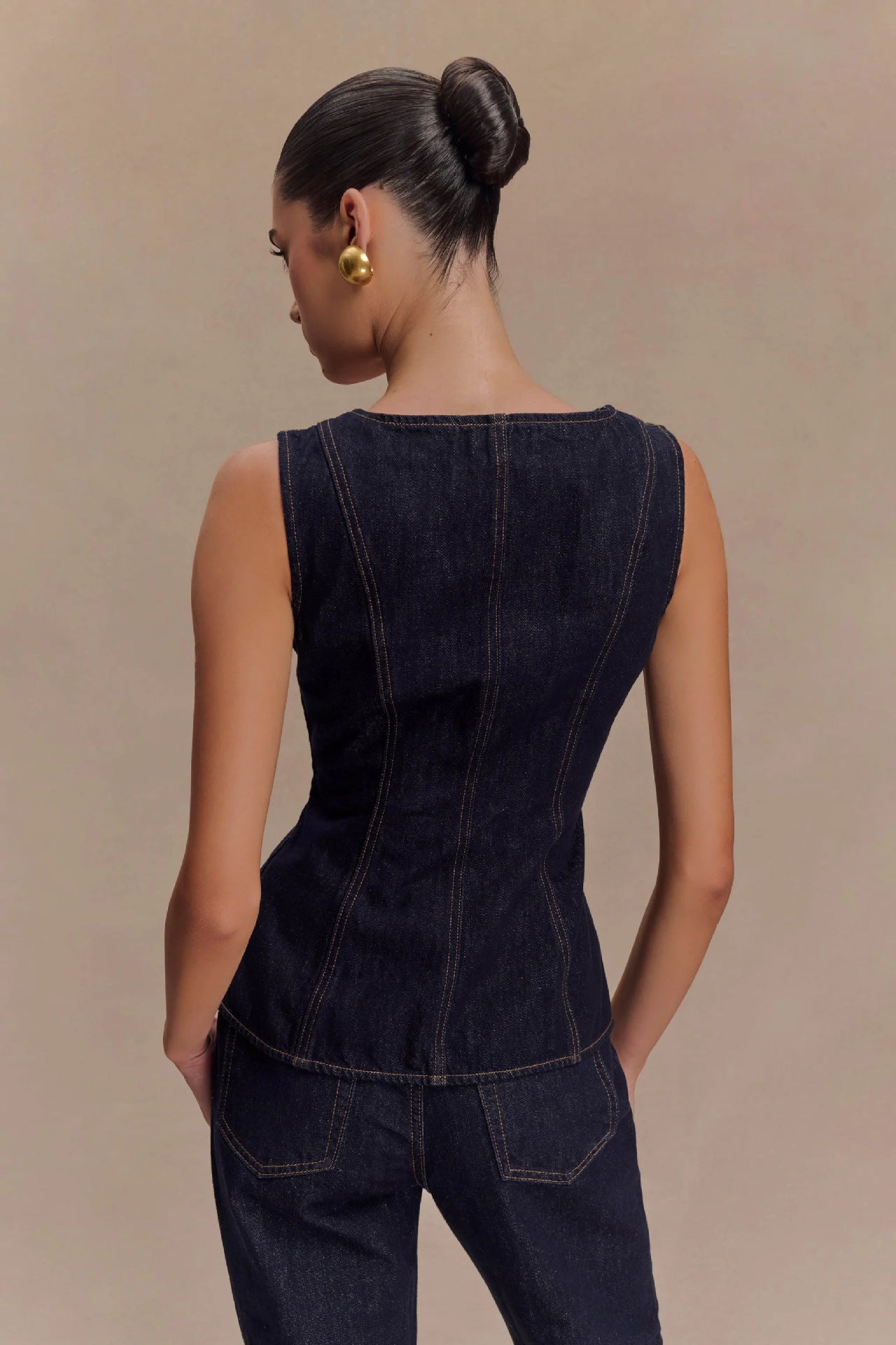 Women's New Fashion Casual Joker Button Denim Vest+high Waist Denim Trousers Suit