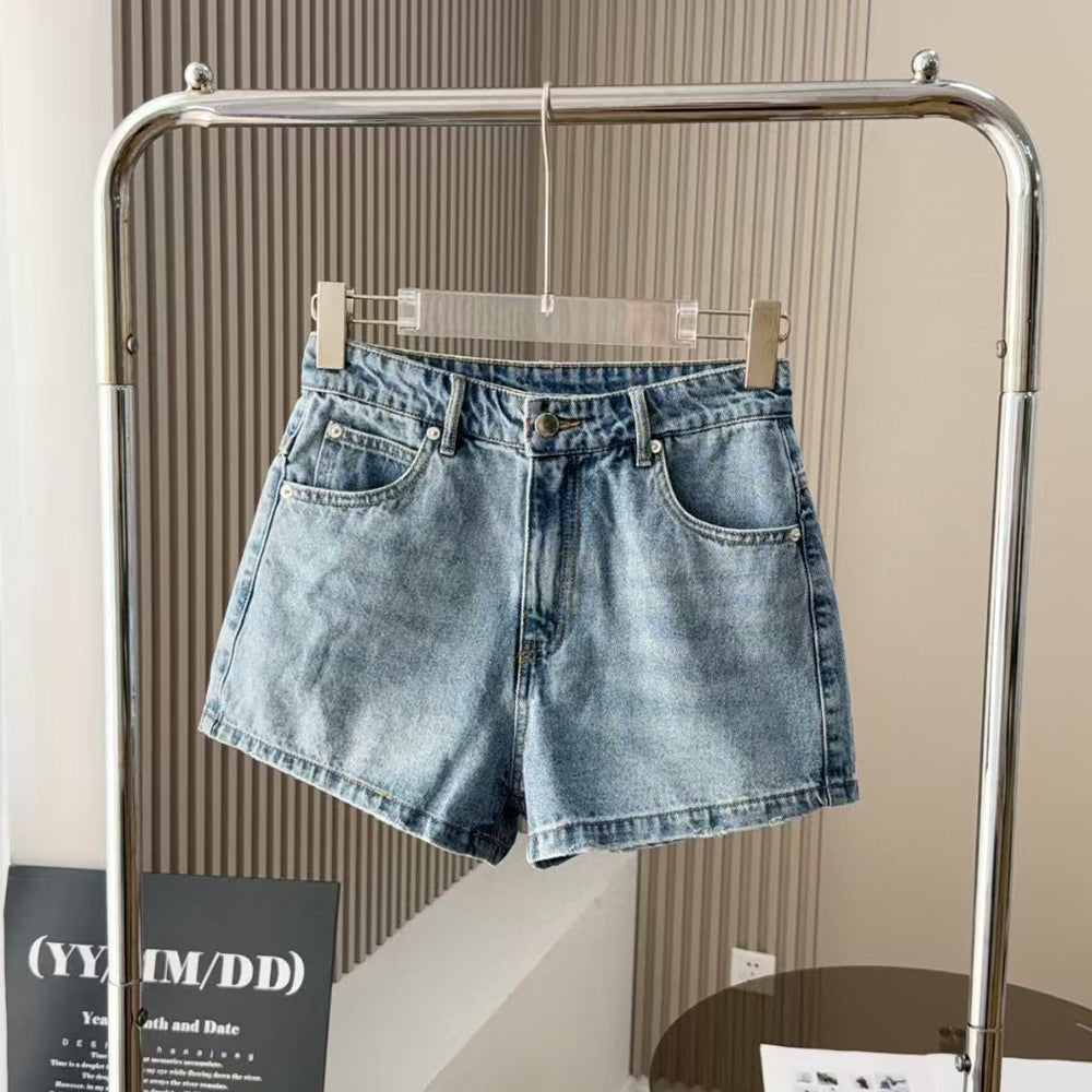 Women's Denim Jacket New Fashion Casual Joker Zipper Pocket Design Denim Shorts