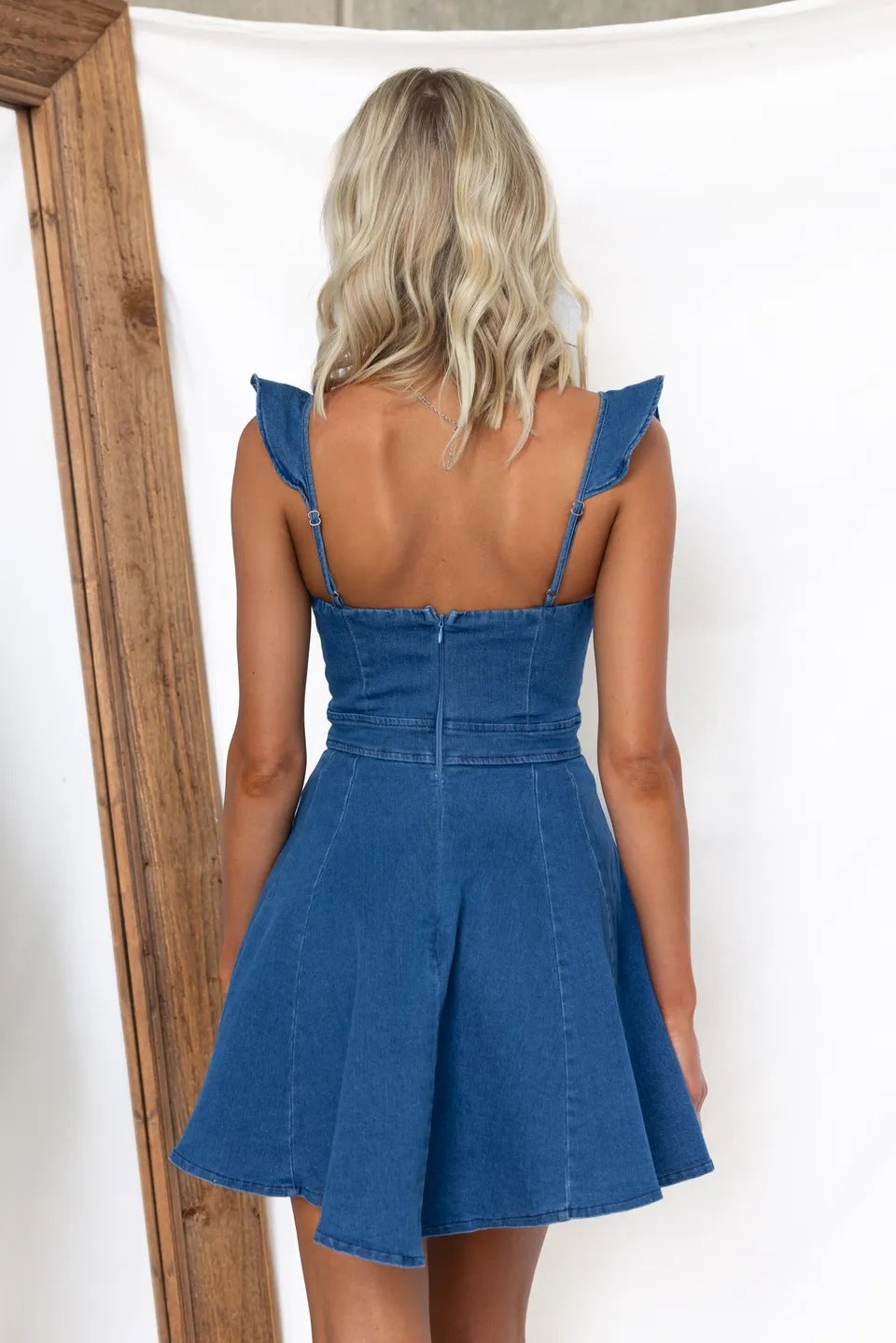 Women's New Fashion Joker Flying Sleeves Strapless Denim Dress