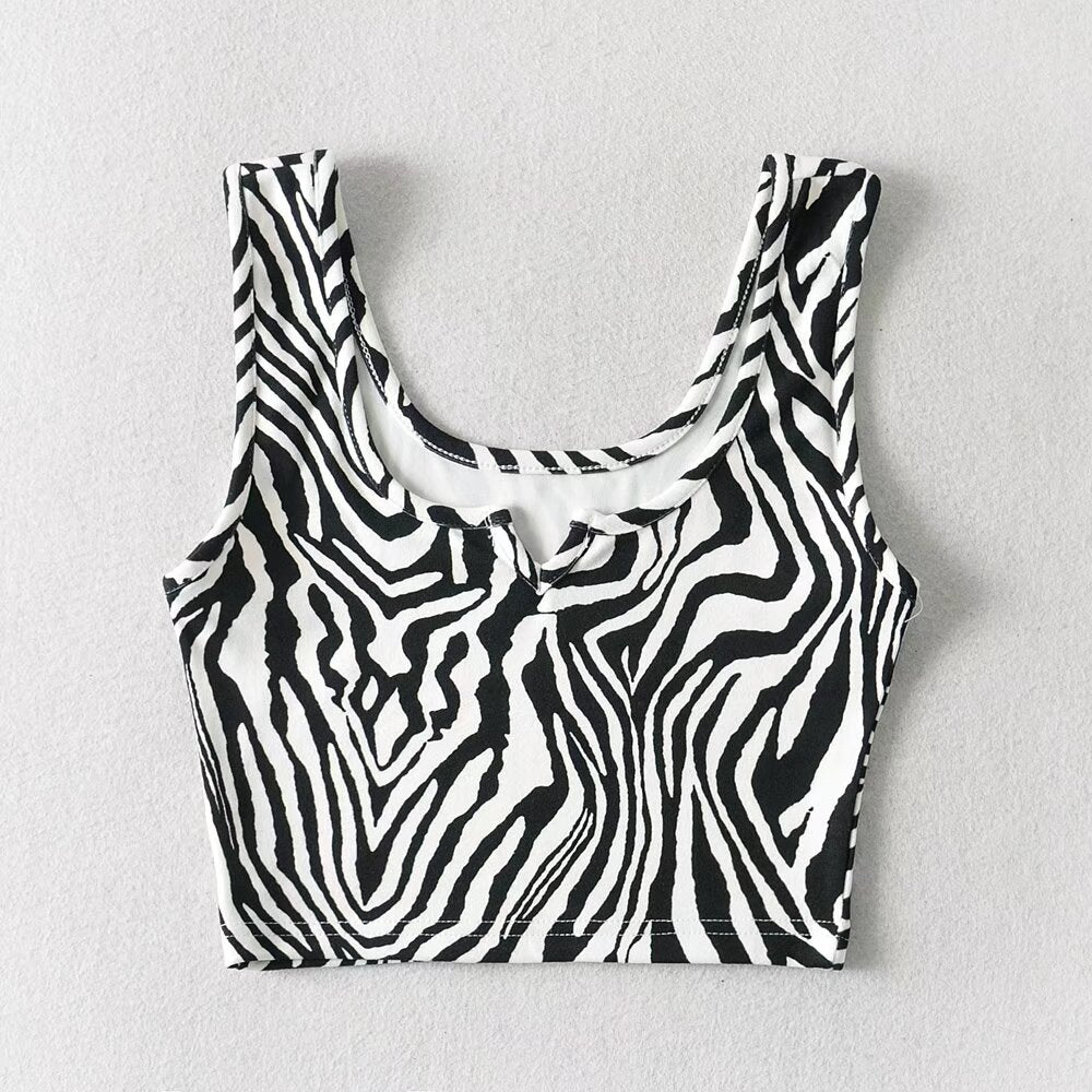 KP0181 Women's 2025 New Fashion Print Short Sleeveless Vest