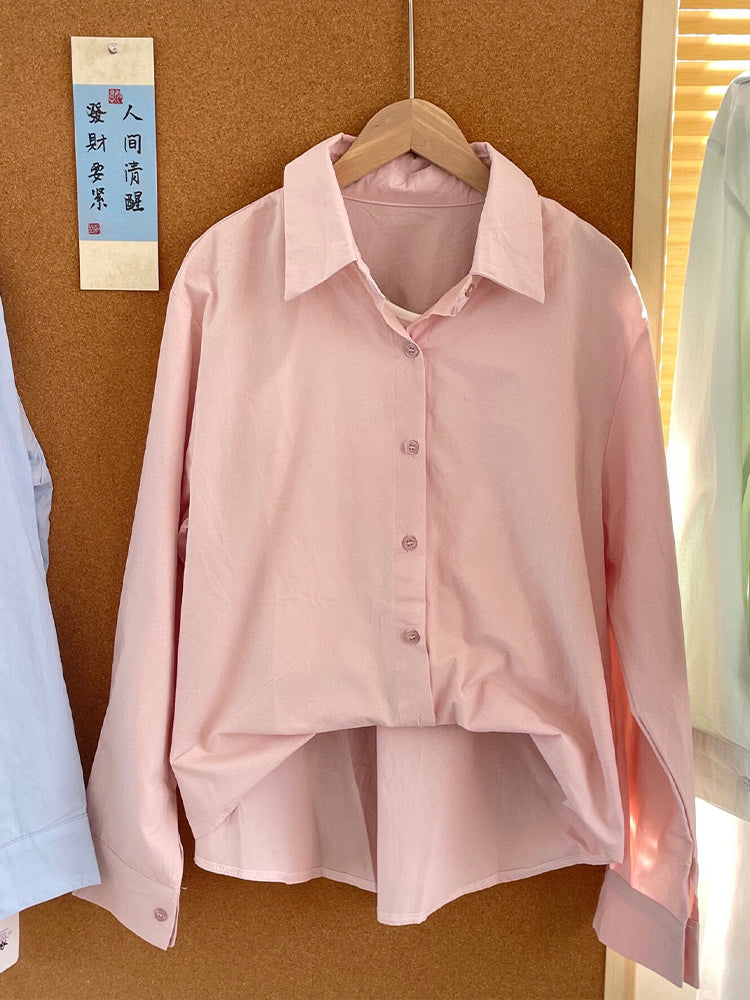 Women's New Fashion, Leisure and Joker Fake Two-piece Shirts with Short Front and Long Back, Loose Long-sleeved Shirts.