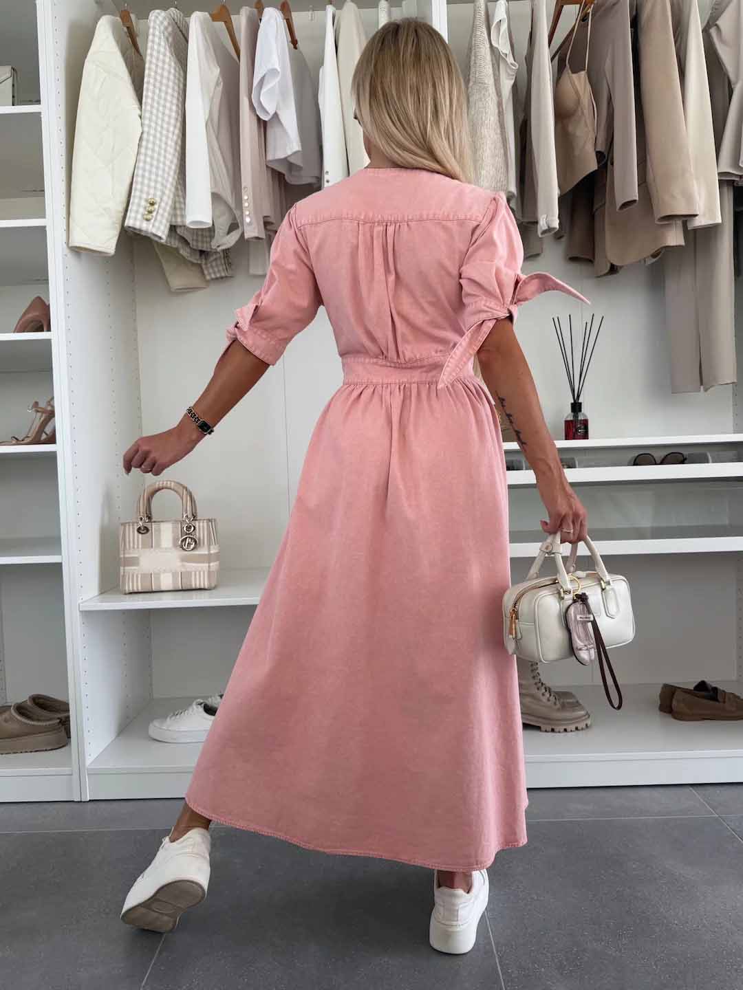 Women's New Fashion Joker Casual Sexy V-neck Long Button Denim Dress