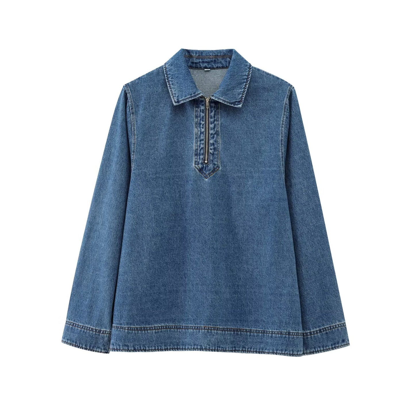 KP0053 Women 2025 New Fashion Tie-strap Denim Shirt Zipper denim shirt Loose Fitting Vintage Long Sleeve Female Chic