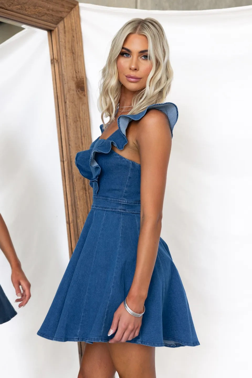 Women's New Fashion Joker Flying Sleeves Strapless Denim Dress