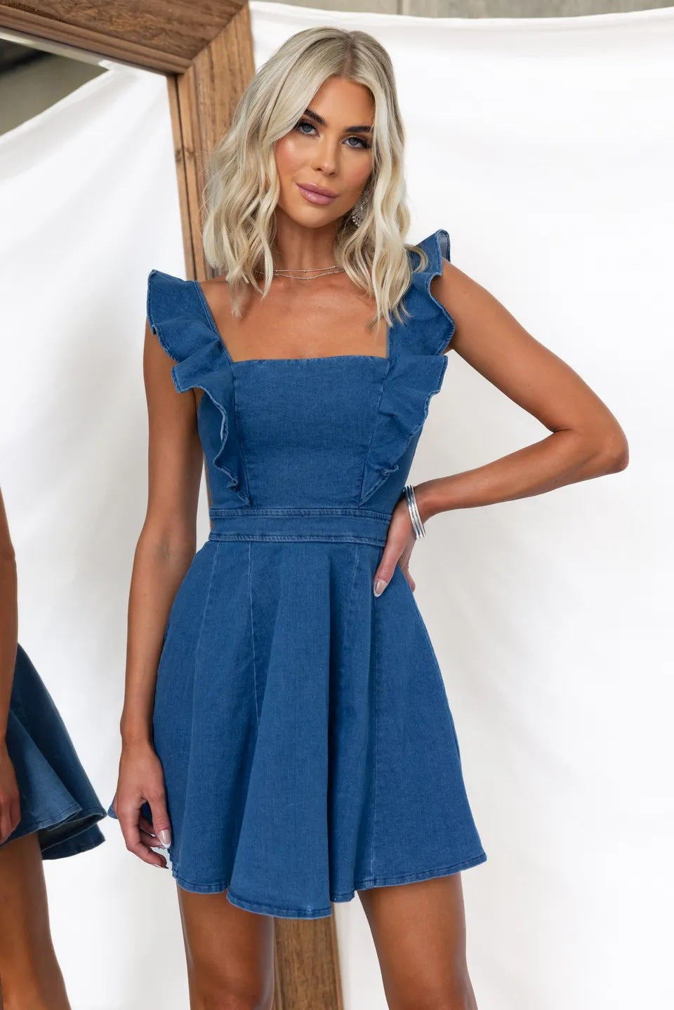 Women's New Fashion Joker Flying Sleeves Strapless Denim Dress