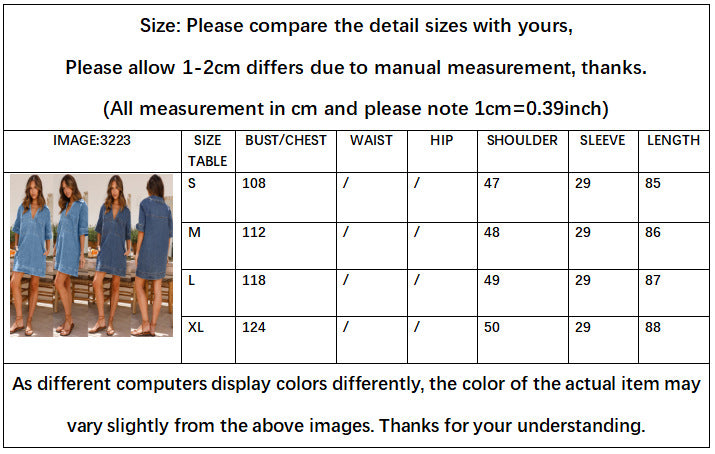 Women's New Fashion Joker Casual Loose Lapel Short Sleeve Denim Dress