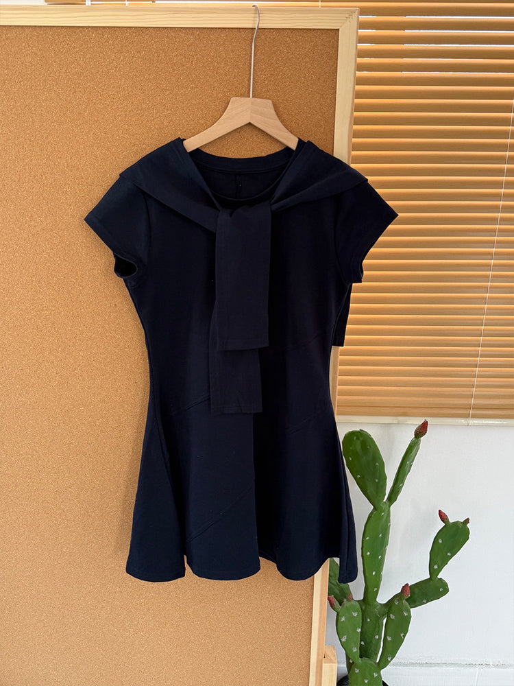 Women's New Fashion and Leisure Joker Slim Shawl Two-piece O-neck Short-sleeved Mini Dress