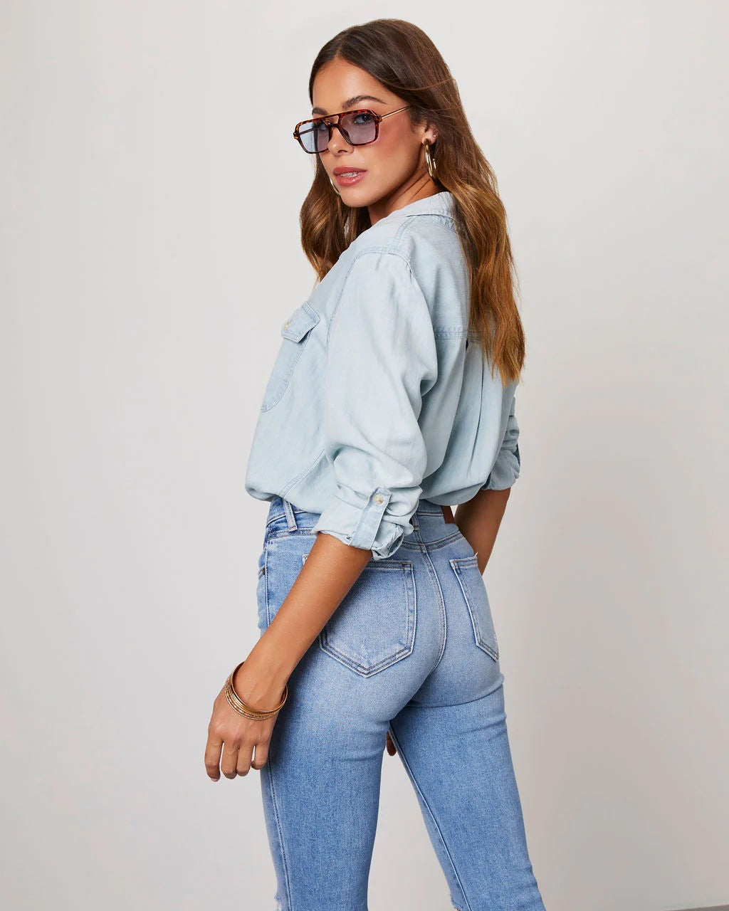 Women's New Fashion Joker Casual Loose Lapel Single-breasted Women's Long-sleeved Denim Shirt