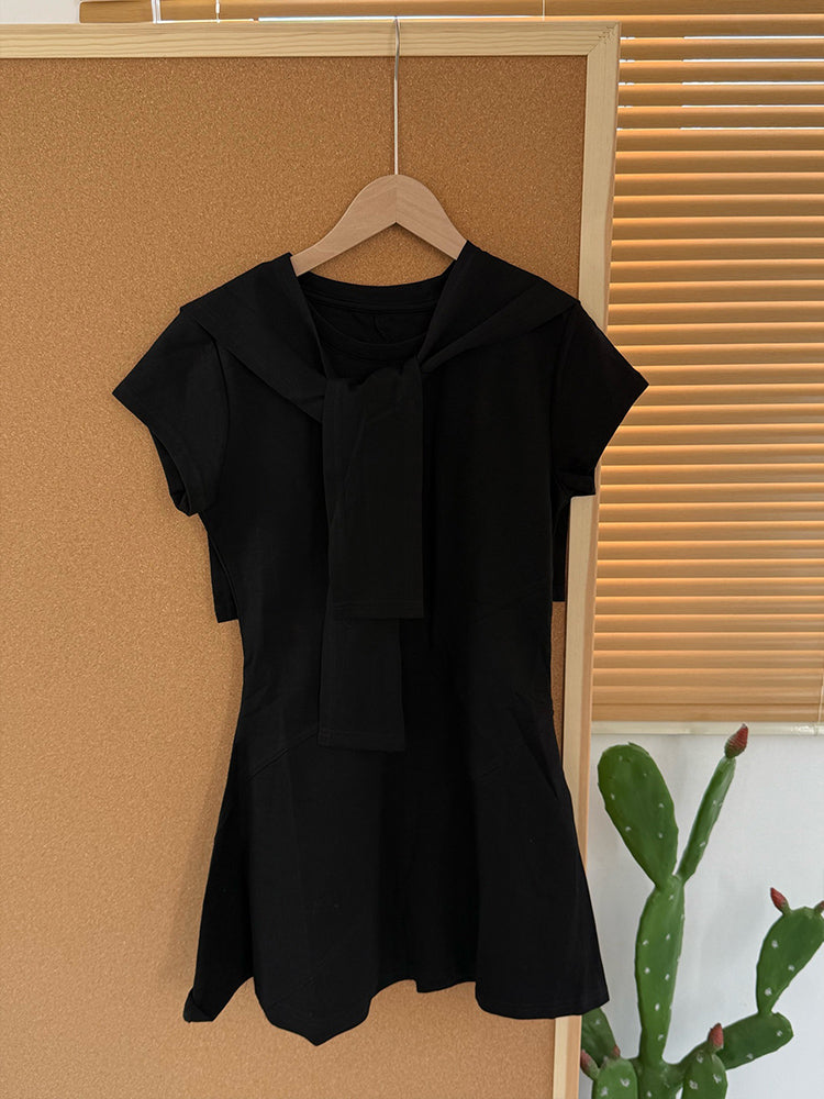 Women's New Fashion and Leisure Joker Slim Shawl Two-piece O-neck Short-sleeved Mini Dress