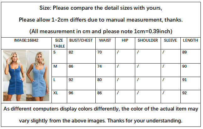 Women's New Fashion Joker Slim Denim Sleeveless Dress Women's Dress