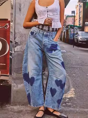 Women's New Fashion Joker Casual Loose Waist Tube Ladies Jeans