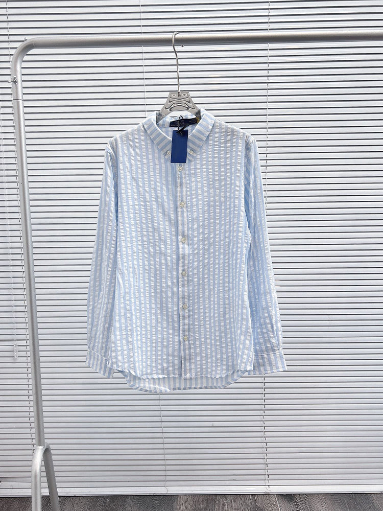 Women's New Fashion Casual Joker Loose Version Striped and Plaid Cotton Shirt Long Sleeve Shirt