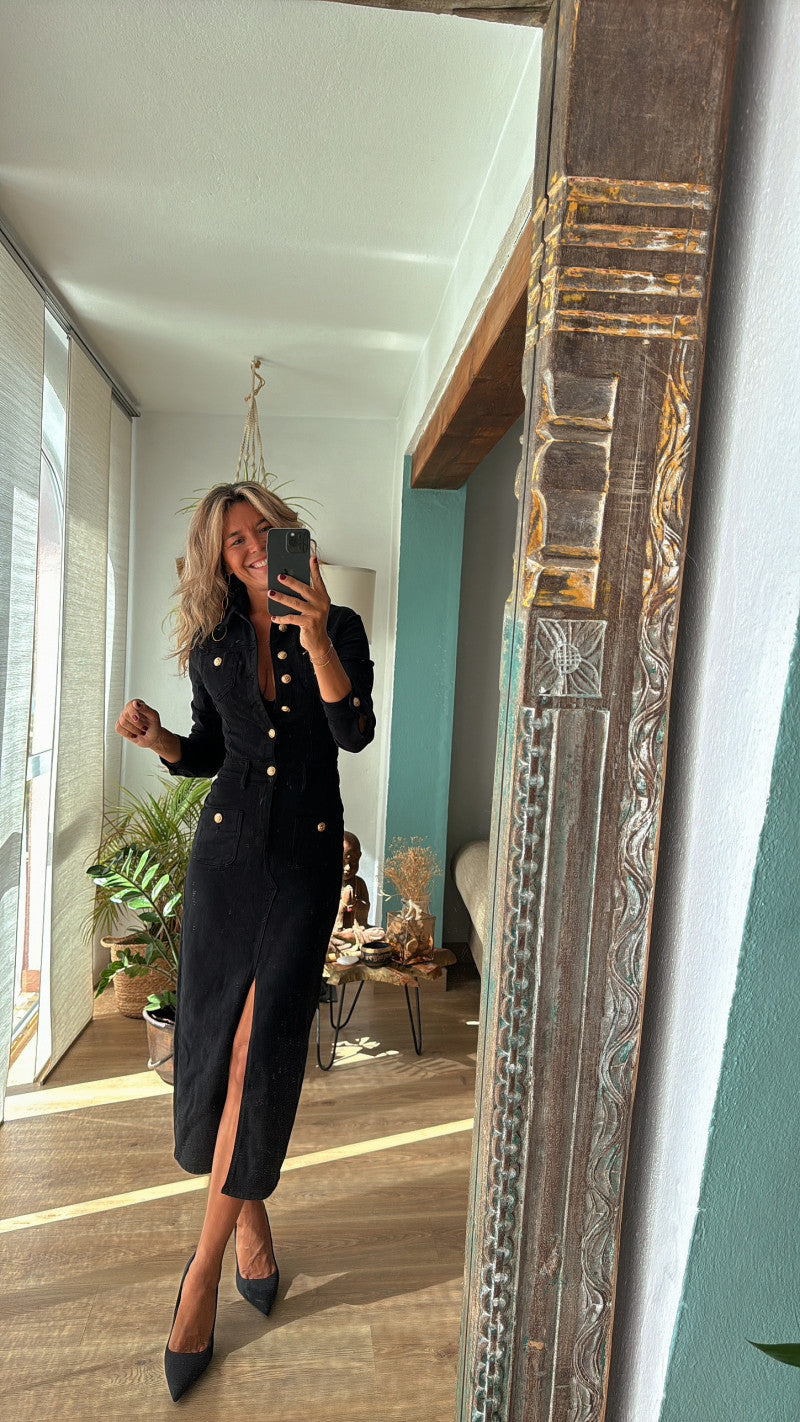Women's New Fashion Casual Joker Multi-button Long-sleeved Denim Long Dress