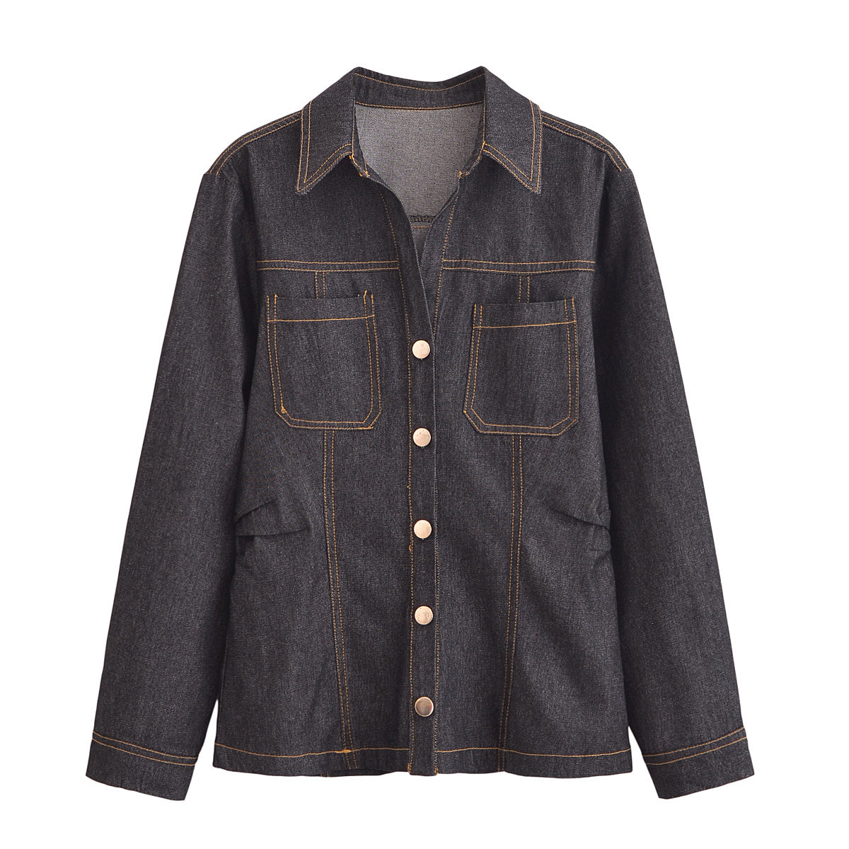 KP0069 Women 2025 New Fashion Black Denim Slim Shirt