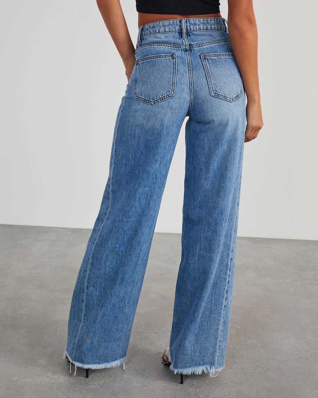 Women's New Fashion Joker Casual Loose Wide Leg Side Seam Stitching Edging Hem Jeans