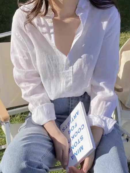 Women's New Fashion Embroidered Linen Long-sleeved Casual Shirt Loose Niche Sunscreen Shirt