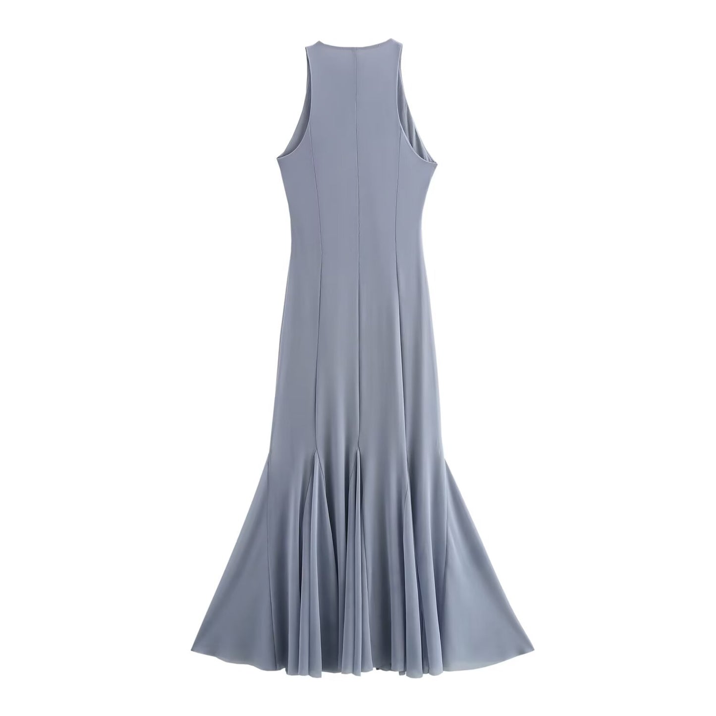 KP0029 Women's new chic Fashion Joker temperament O-neck long silk dress retro sleeveless women's chic dress Mujer