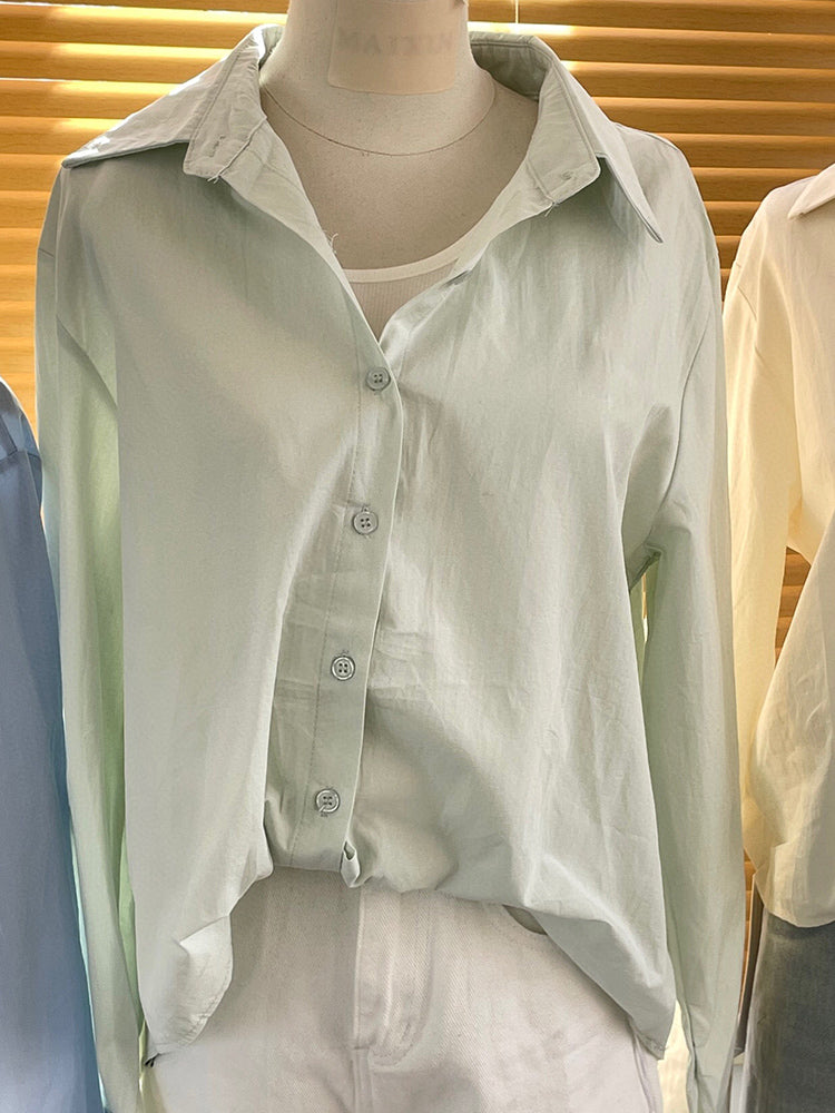 Women's New Fashion, Leisure and Joker Fake Two-piece Shirts with Short Front and Long Back, Loose Long-sleeved Shirts.