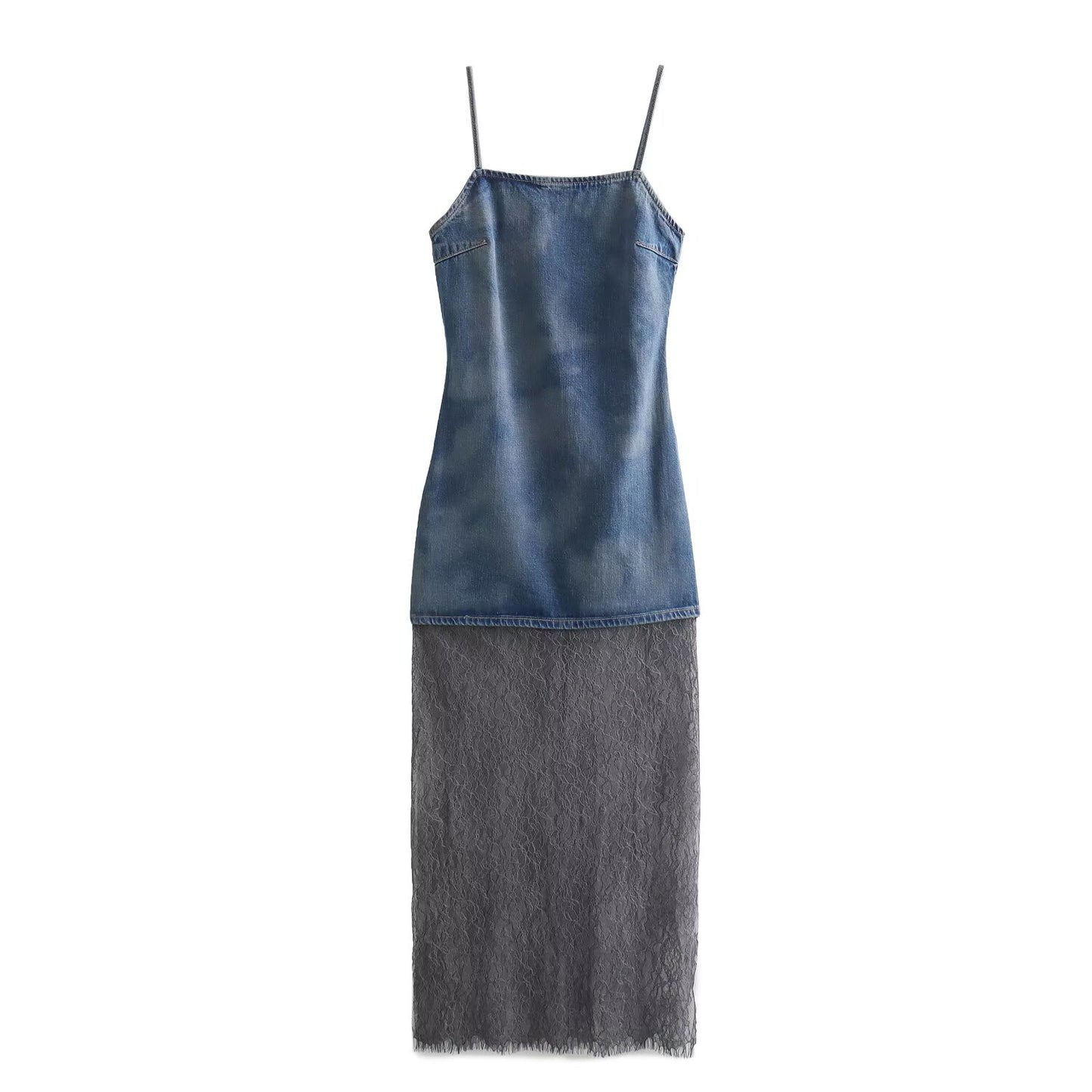 KP0128 Women 2025 New Fashion Lace Splicing Denim Dress