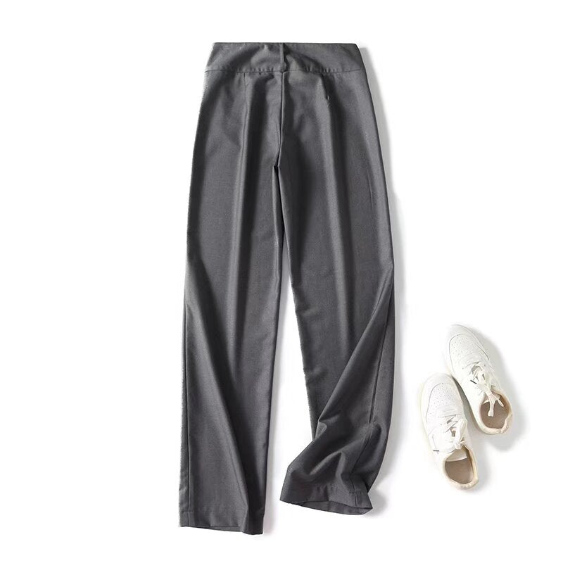 KP0058 Pockets leather Pants Vintage High Waist Zipper Fly Female Trousers Mujer