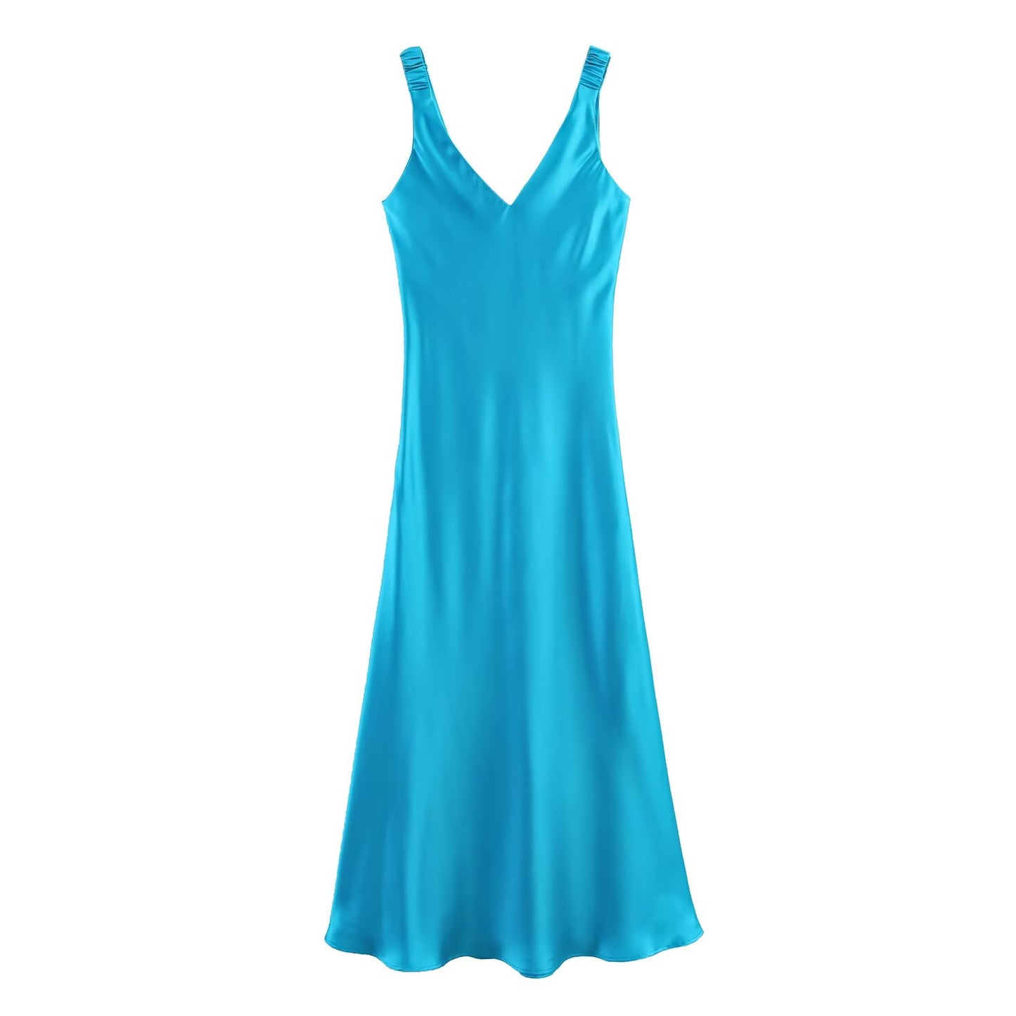 KP0038 Women's new chic Fashion Women's new fashion satin texture long dress retro elastic wide shoulder strap women's dress Vestidos Mujer