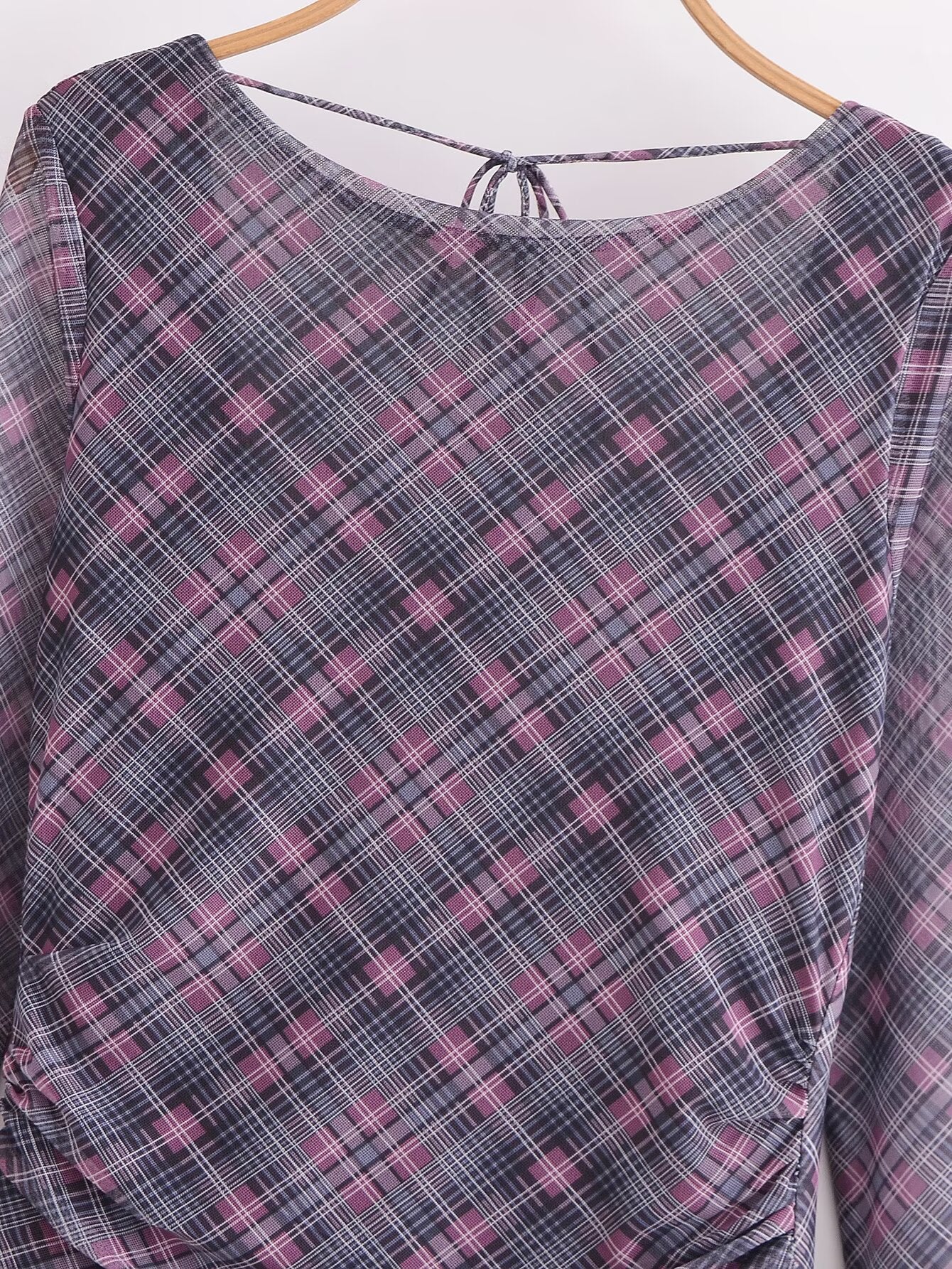 KP0076 Women 2025 New Fashion Plaid Pleated Tulle Dress
