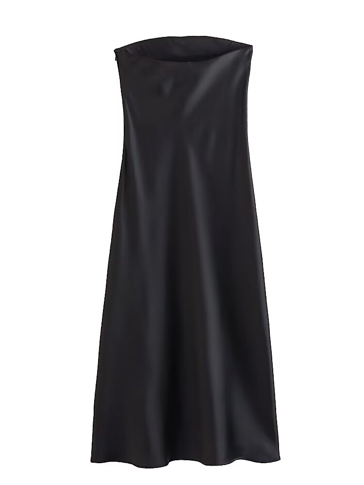 KP0037 Women's new chic Fashion Women's new fashion satin texture long dress retro elastic tube top women's dress Mujer women's