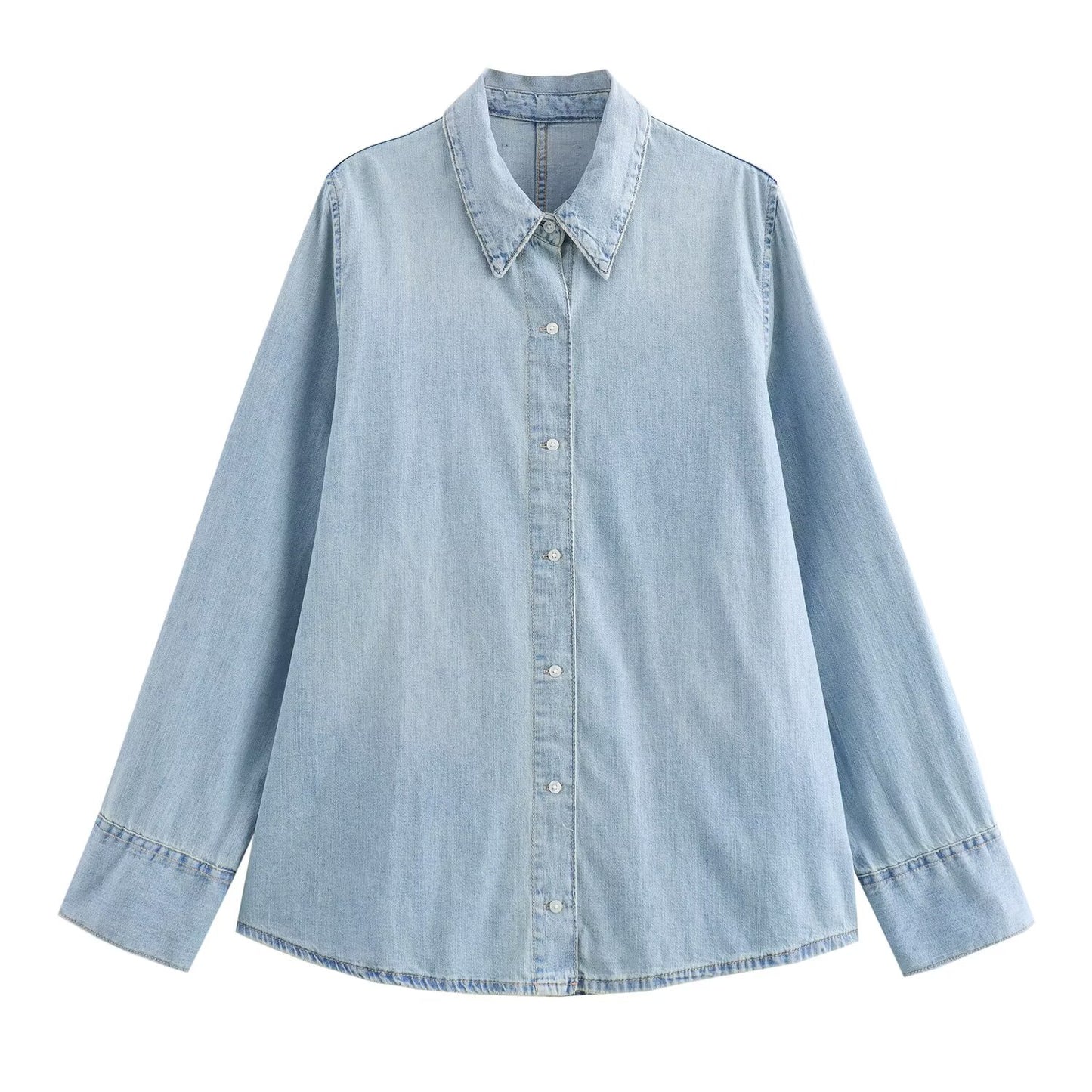 KP0061 Women 2025 New Fashion Tie-strap Denim Shirt Zipper denim shirt Loose Female Chic