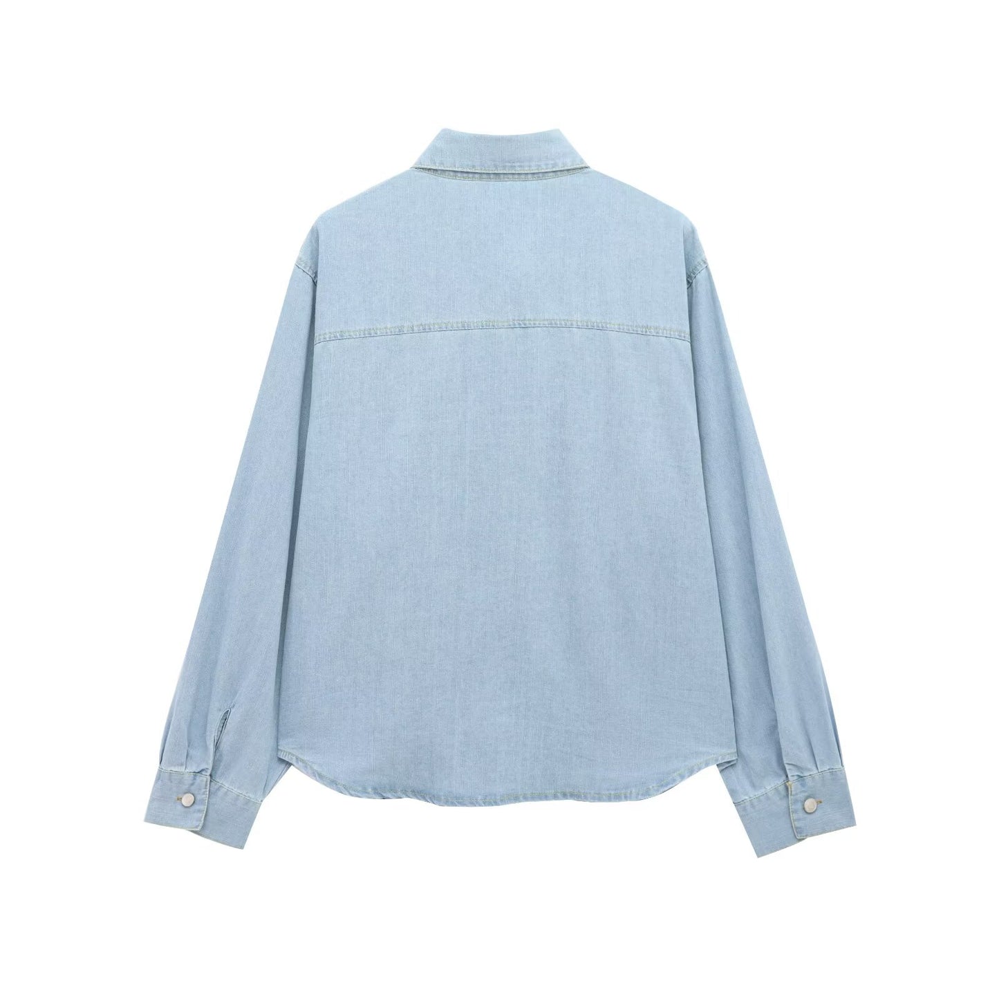 KP0050 Women 2025 New Fashion Tie-strap Denim Shirt Loose Fitting Vintage Long Sleeve Female Chic