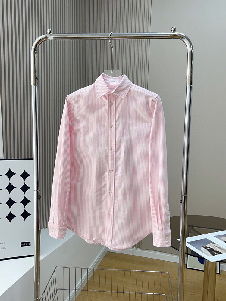 Women's New Fashion Casual Joker Loose Version Multi-color Stripes and Solid Color Long-sleeved Blouse