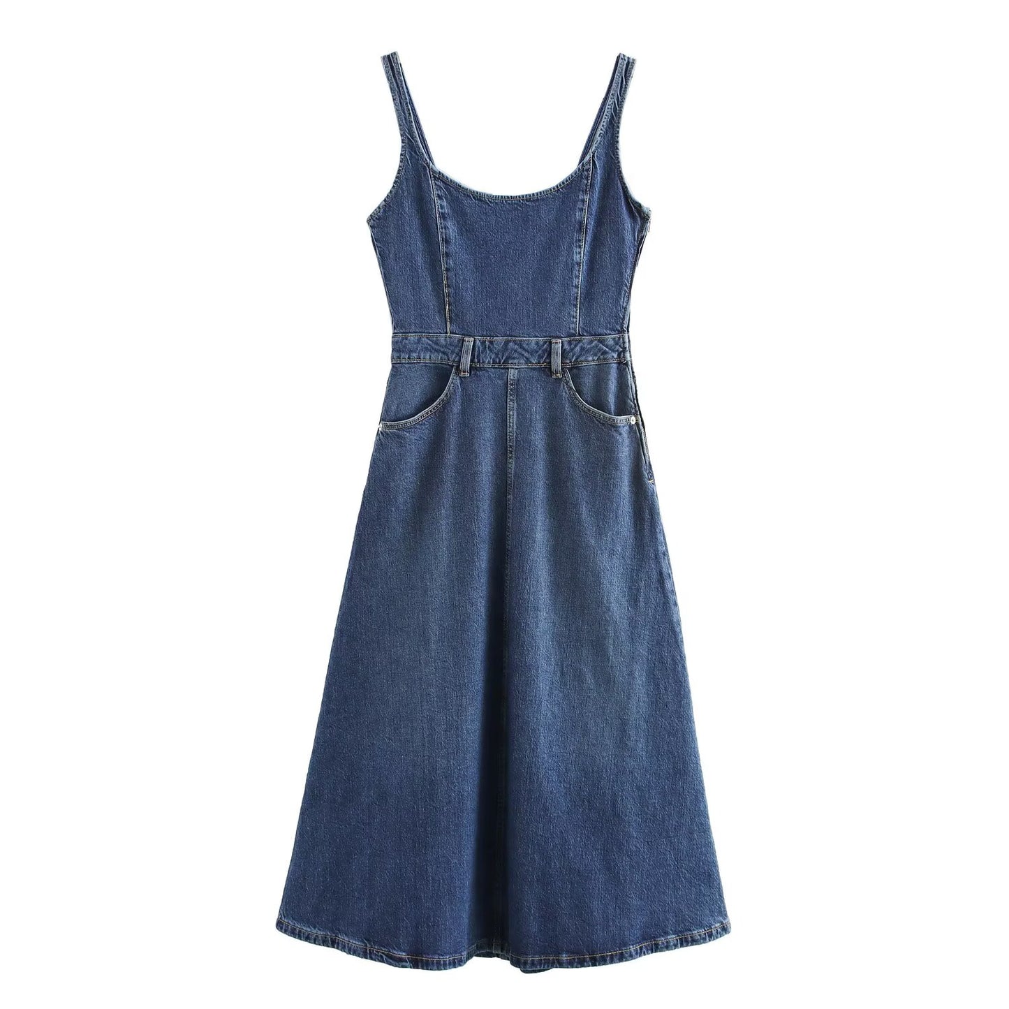 KP0030 Women's new chic Fashion Casual Joker Jeans Sleeveless Long Dress Retro Women's chic dress