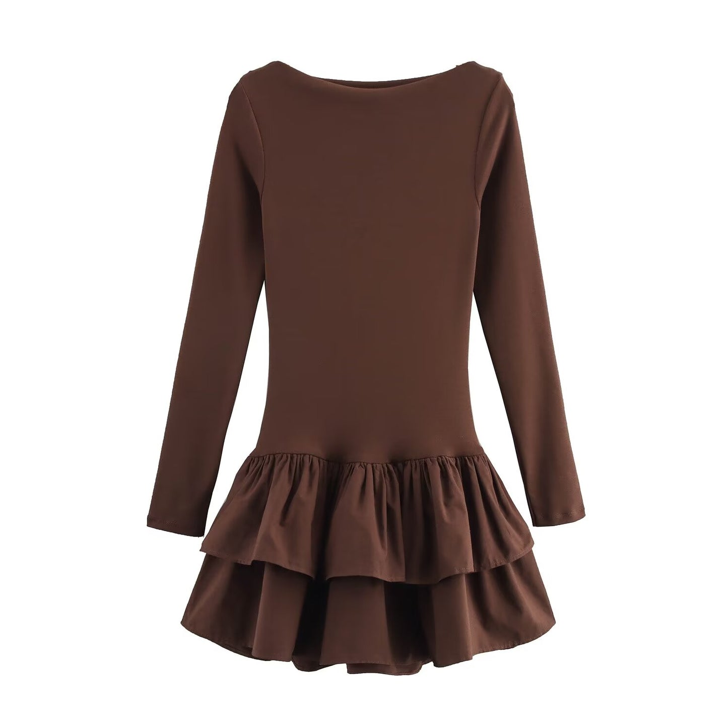 KP0032 Women's new chic Fashion Joker temperament O-neck mini dress retro long-sleeved women's chic dress Mujer women's