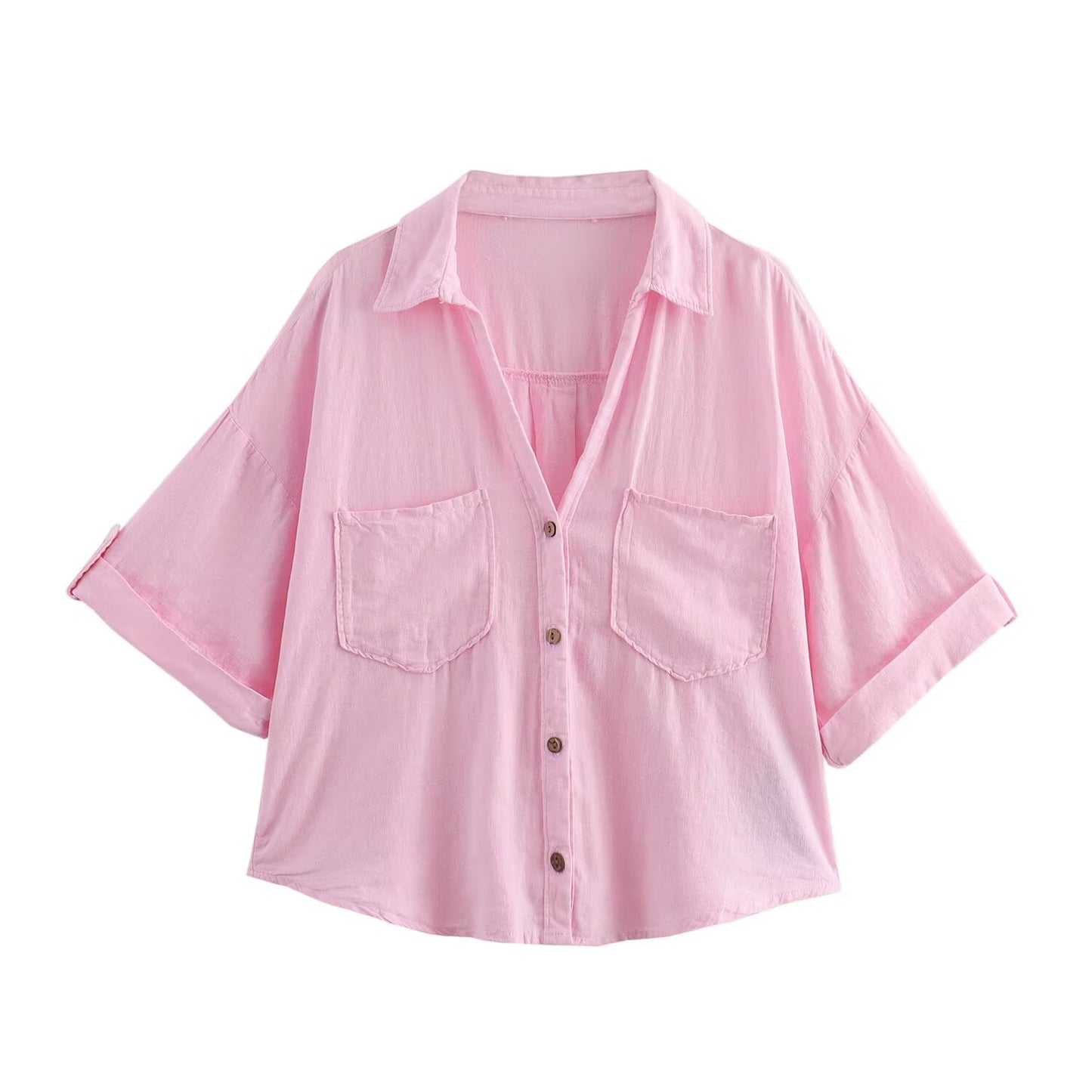 KP0048 Women's new fashion Joker casual striped blouses retro short sleeve button blouses Blusas chic tops.