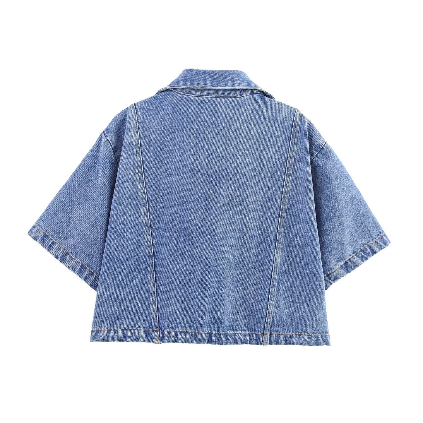 KP0220 Women's 2025 New Fashion Short Lapel Denim Shirt
